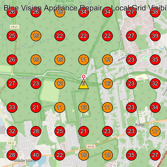 Blue Vision Appliance Repair GeoGrid visibility map for Appliance Repair Service in Miller Place